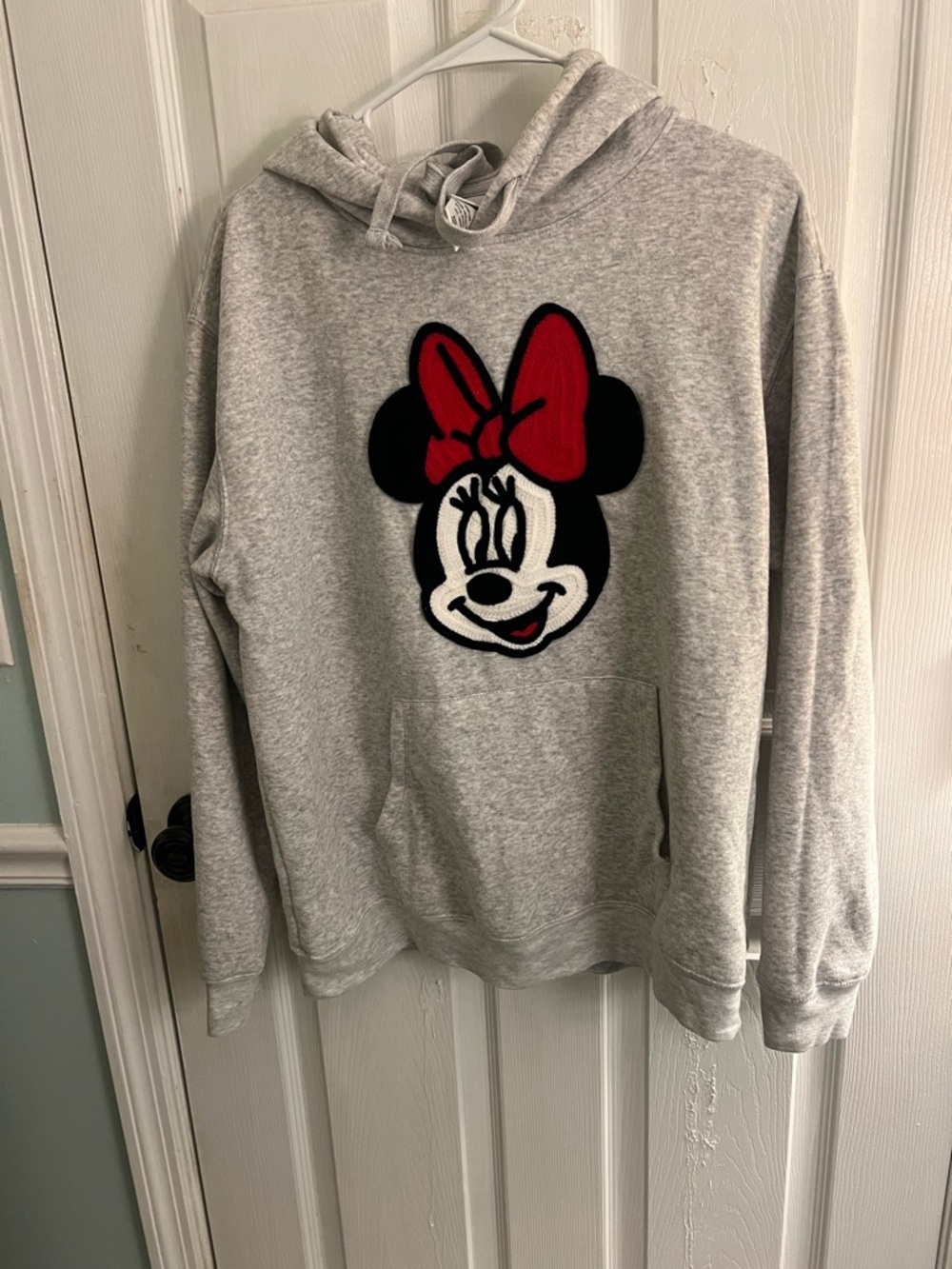 Disney Gray Hooded Sweater with Minnie Mouse and Red Bow sz xl